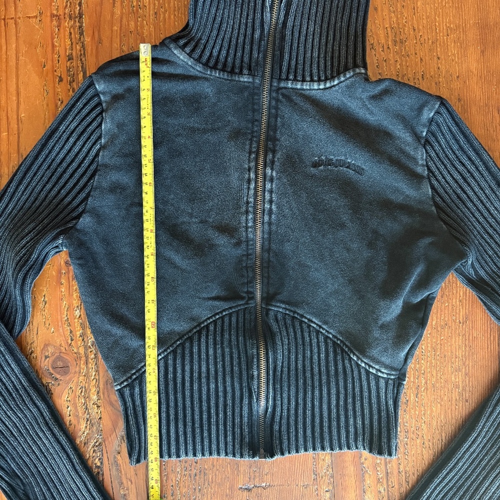 BDG Thea Ribbed Track Sweater in Size Large, Black Wash, Cropped Turtleneck - Picture 5 of 11